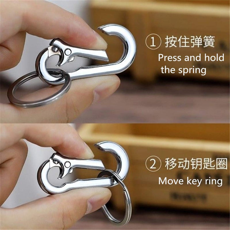 KINGFOREST 5-Pack Heavy Duty Carabiner Keychains - Quick Release Metal Key Clips with Split Rings for Keys, Bags, Dog Tags & Outdoor Gear (Silver) - Image 4
